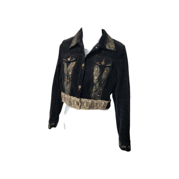 Y2K Vintage Agaci Too Corduroy Fitted Blazer Jacket Crop Gliltter Embellished - Picture 11 of 16